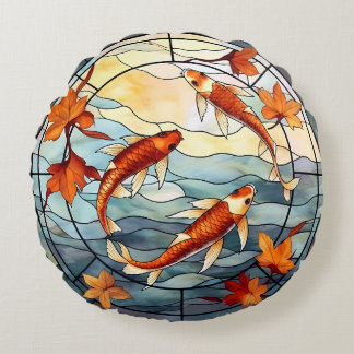 Japanse Koi Vis en Herfstbladeren Rond Kussen