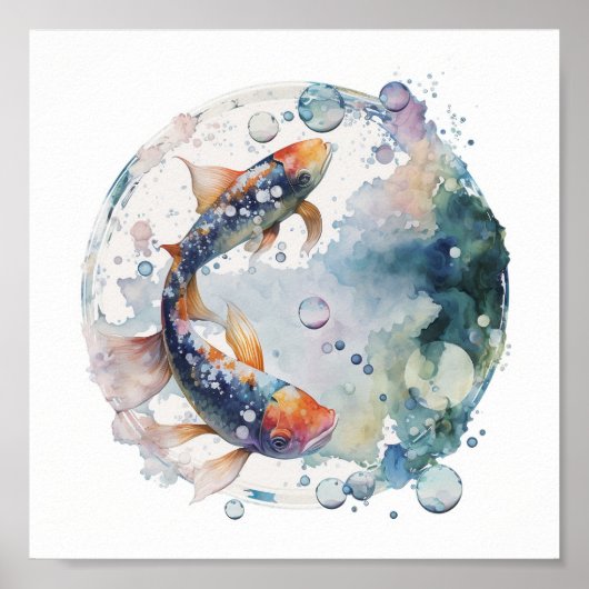 Japanse koi vis in bubbel poster (Voorkant)