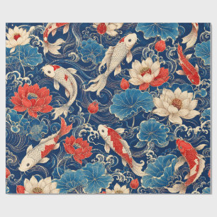 Japanse Koi Vis & Lotus Naadloos Patroon   Tradi Cadeaupapier