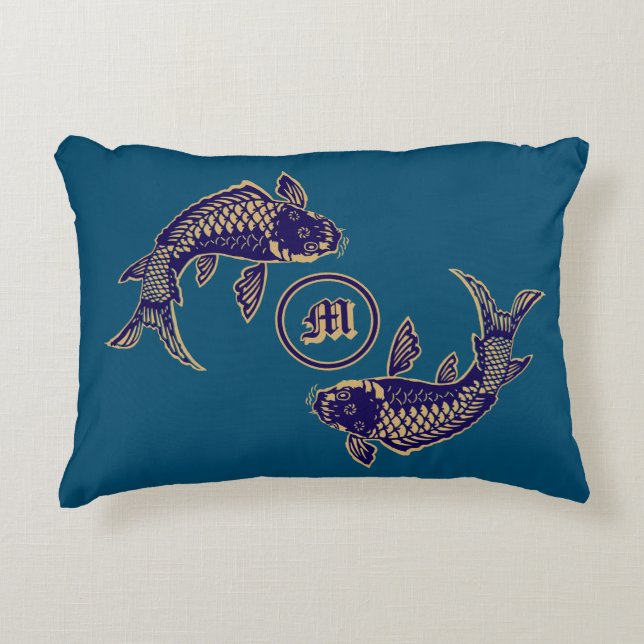 Japanse Koi Vis Monogram Accent Kussen (Voorkant)