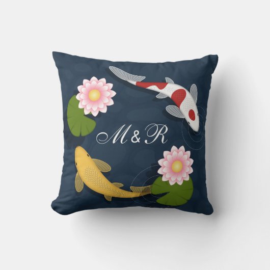 Japanse Koi Vis Monogram Initiaal Kussen (Voorkant)