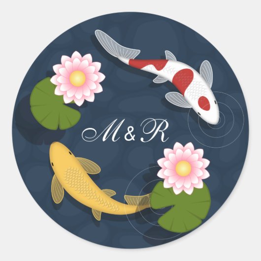 Japanse Koi Vis Monogram Initiaal Ronde Sticker (Voorkant)