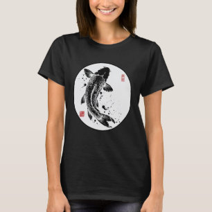 Japanse Koi Vis Sumi-e Inkt Wassen Gyotaku T-shirt