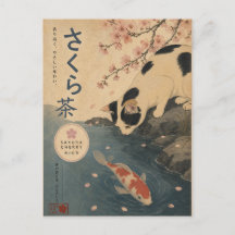 Japanse Koi Vis Vintage Kat Sakura Kunst Retro