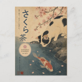 Japanse Koi Vis Vintage Kat Sakura Kunst Retro Briefkaart