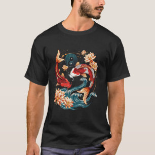 Japanse Koi Vis Vintage Lotus Bloemen T-shirt