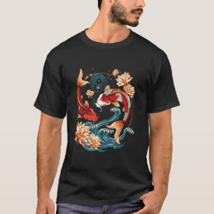 Japanse Koi Vis Vintage Lotus Bloemen T-shirt