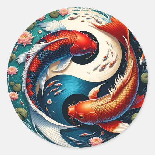 Japanse Koi Vis Yin Yang Ronde Sticker (Voorkant)