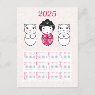 Japanse Kokeshi Doll 2025 Kalender Briefkaart