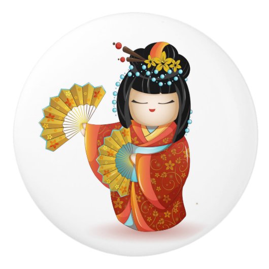 Japanse Kokeshi Doll Keramische Knop (Voorkant)