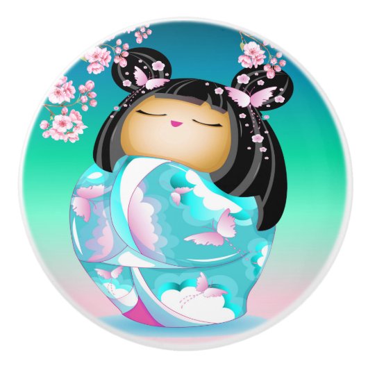 Japanse Kokeshi Doll keramische knop (Voorkant)