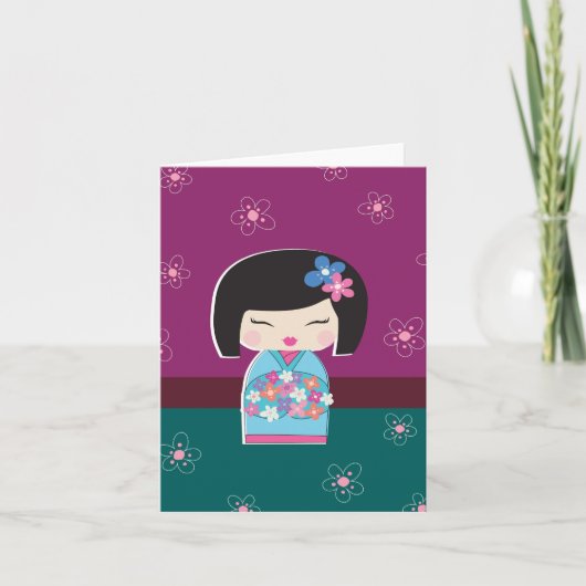 Japanse Kokeshi Doll (pruimen) Note Card Kaart (Voorkant)