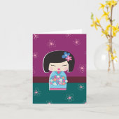 Japanse Kokeshi Doll (pruimen) Note Card Kaart (Gele Bloem)