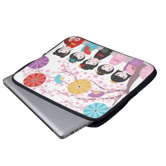 Japanse Kokeshi Dolls Laptop Sleeve (Voorkant onderkant)