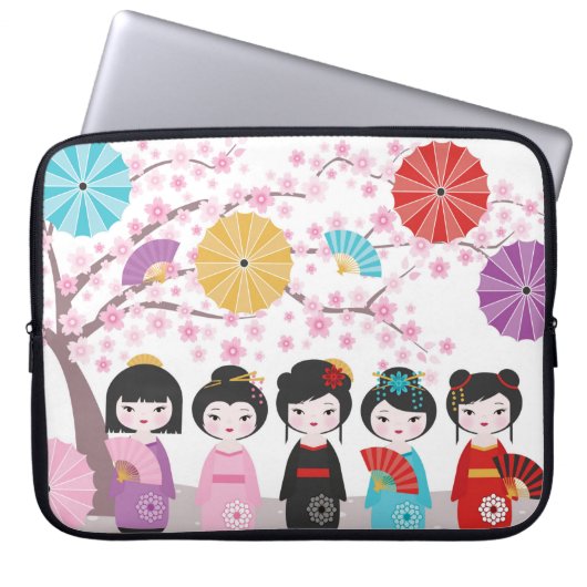 Japanse Kokeshi Dolls Laptop Sleeve (Voorkant)