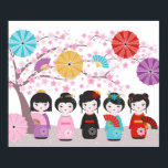 Japanse Kokeshi Dolls Poster<br><div class="desc">Ontdek de wereld van de Japanse Kokeshi Dolls en kersenbloesems met dit prachtige ontwerp.</div>