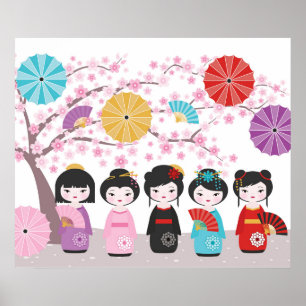 Japanse Kokeshi Dolls Poster