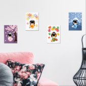 Japanse Kokeshi Dolls Seizoenen Muurkunst Sets (Woonkamer)