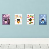 Japanse Kokeshi Dolls Seizoenen Muurkunst Sets (Houten vloer)