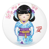 Japanse Kokeshi Love Doll Keramische Knop (Voorkant)