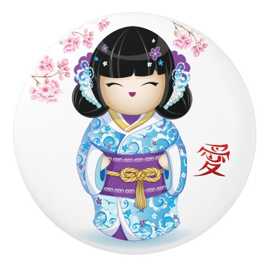 Japanse Kokeshi Love Doll Keramische Knop (Voorkant)