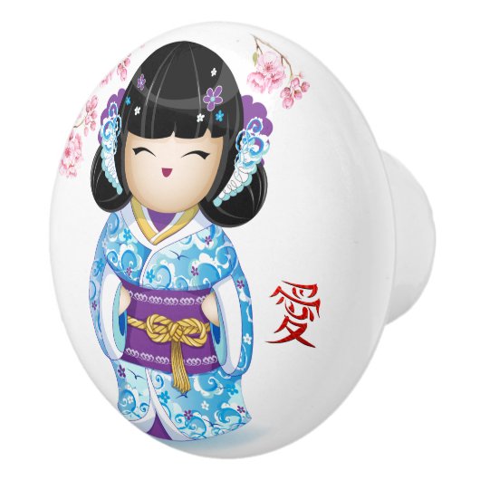 Japanse Kokeshi Love Doll Keramische Knop (Rechts)