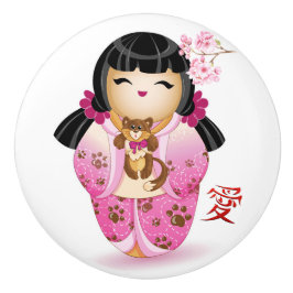 Japanse Kokeshi Love Doll Keramische Knop
