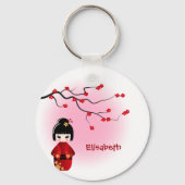 Japanse kokeshi-pop bij de naam sakura-bloesems sleutelhanger (Voorkant)