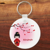 Japanse kokeshi-pop bij de naam sakura-bloesems sleutelhanger (Voorkant)