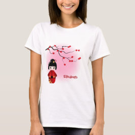 Japanse kokeshi-pop bij de naam sakura-bloesems t-shirt
