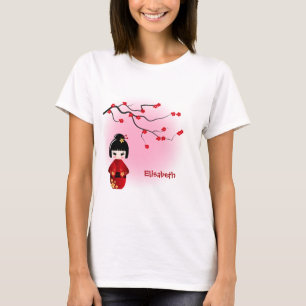 Japanse kokeshi-pop bij de naam sakura-bloesems t-shirt