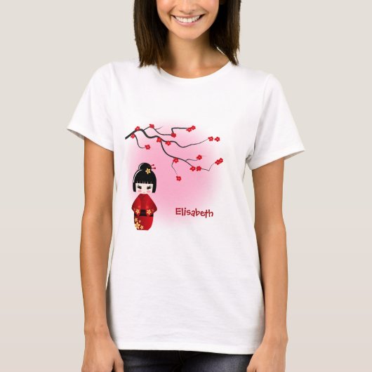 Japanse kokeshi-pop bij de naam sakura-bloesems t-shirt (Voorkant)