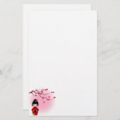 Japanse kokeshi-pop bij sakura blossom briefpapier (Voorkant / Achterkant)