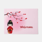 Japanse kokeshi-pop bij sakura blossom deurmat (Voorkant)