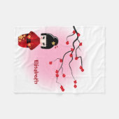 Japanse kokeshi-pop bij sakura blossom fleece deken (Voorkant (Horizontaal))