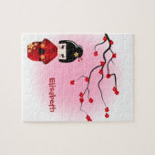 Japanse kokeshi-pop bij sakura blossom legpuzzel (Horizontaal)