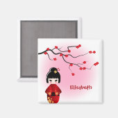 Japanse kokeshi-pop bij sakura blossom magneet (Voorkant / Achterkant)