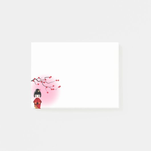 Japanse kokeshi-pop bij sakura blossom post-it® notes (Voorkant)