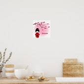 Japanse kokeshi-pop bij sakura blossom poster (Keuken)