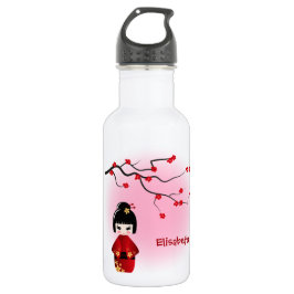 Japanse kokeshi-pop bij sakura blossom waterfles