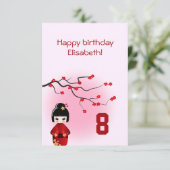 Japanse kokeshi pop bij sakura meisje kinderen ver kaart (Staand voorkant)