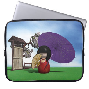 Japanse Kokeshi-pop Cherrykbloesem-kunst Laptop Sleeve