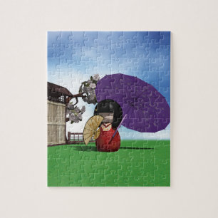 Japanse Kokeshi-pop Cherrykbloesem-kunst Legpuzzel