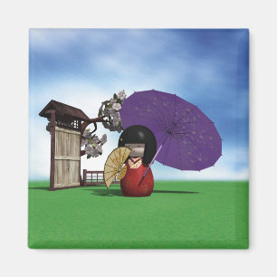 Japanse Kokeshi-pop Cherrykbloesem-kunst Magneet
