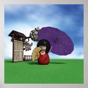 Japanse Kokeshi-pop Cherrykbloesem-kunst Poster