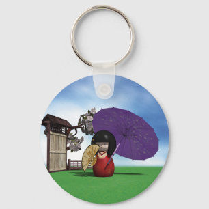 Japanse Kokeshi-pop Cherrykbloesem-kunst Sleutelhanger