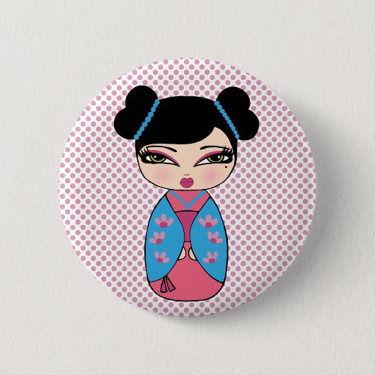 Japanse Kokeshi-pop Doll Knop Ronde Button 5,7 Cm (Voorkant)
