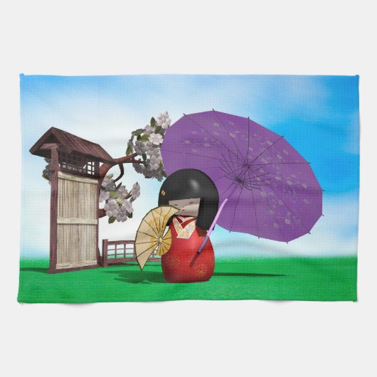 Japanse Kokeshi-pop Nurseriesieradatering Theedoek (Horizontaal)