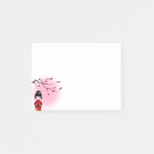 Japanse kokeshipop bij sakurabloesems post-it® notes
