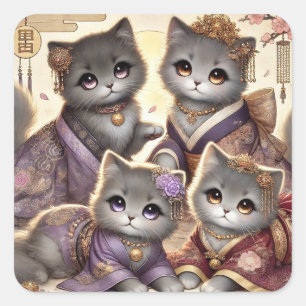 Japanse koninklijke grijze katten vierkante sticker